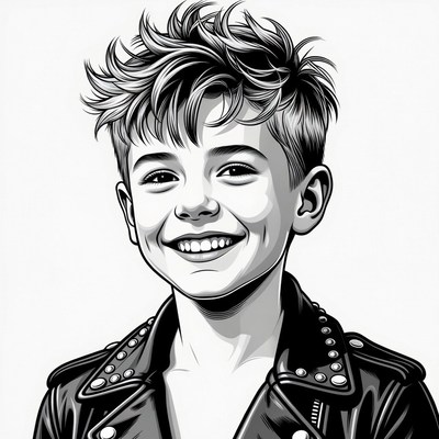 Smiling boy in leather jacket