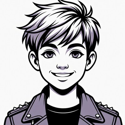 Anime boy in studded jacket smiling