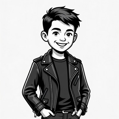 Boy in leather jacket smiling