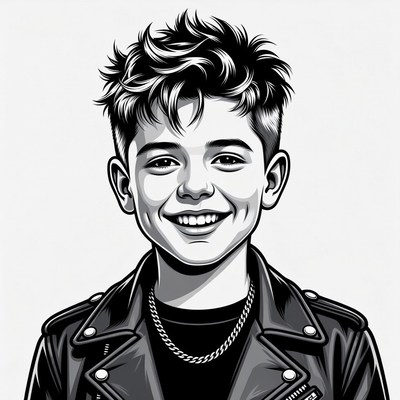 Boy in leather jacket smiling