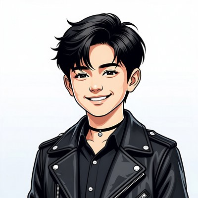 Anime boy in black leather jacket