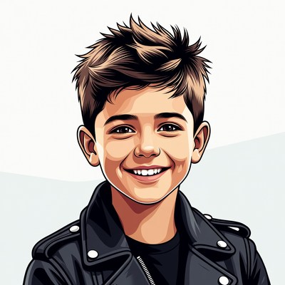 Smiling boy in leather jacket