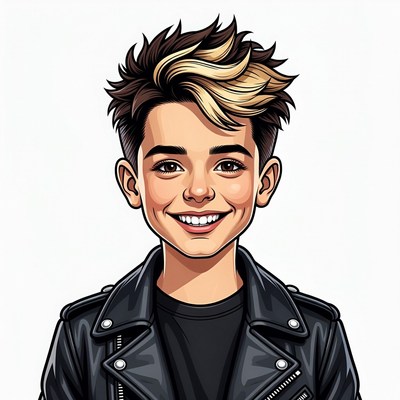 Cartoon boy with highlights smiling in leather jacket