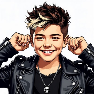 Boy covering ears in leather jacket