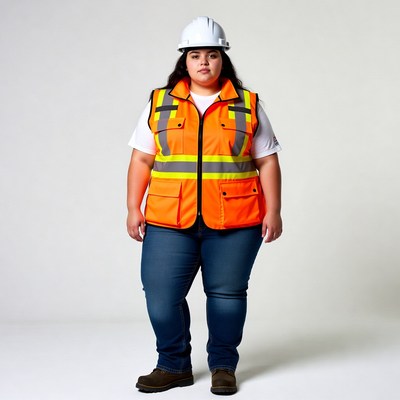 Latina woman in safety vest and hard hat