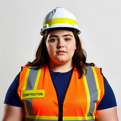 Young woman in construction helmet and vest