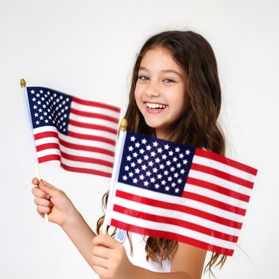 Girl holding American flags
