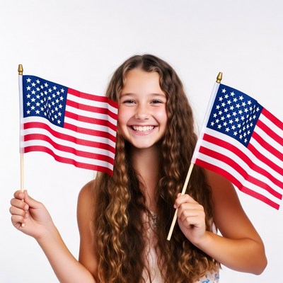 Girl holding American flags