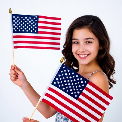 Girl holding two American flags
