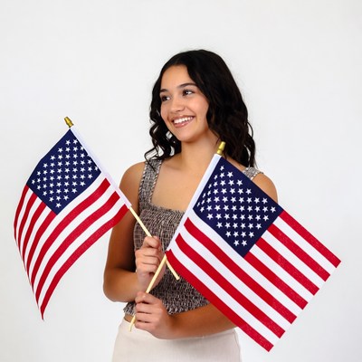 Girl holding American flags