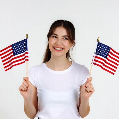 Woman holding American flags