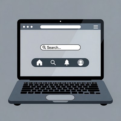 Laptop with search bar interface