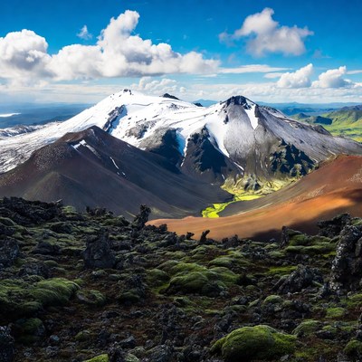 Snow-capped Mountains with Green Valley