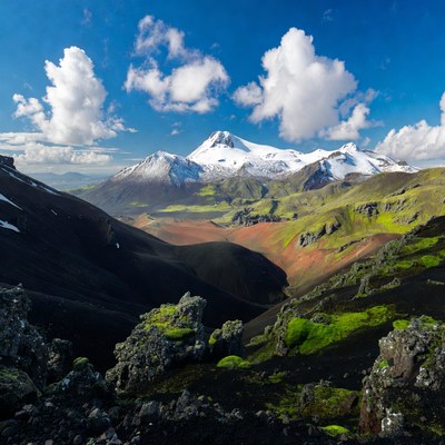 Snow-capped Mountains with Green Valleys