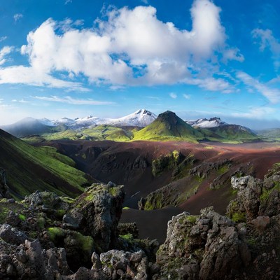 Icelandic Volcanic Landscape with Snowy Mountains
