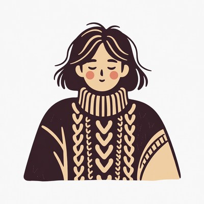 Smiling woman in knit turtleneck sweater