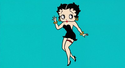 Betty Boop waving on turquoise background