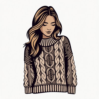 Woman in Cable Knit Sweater Illustration