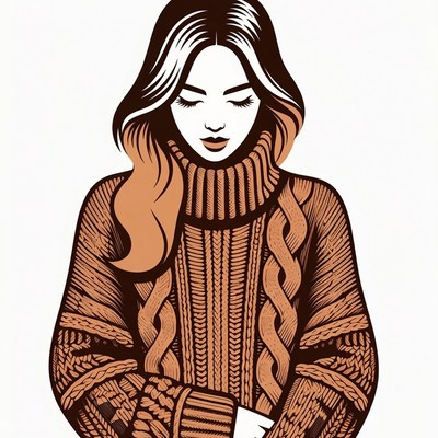 Woman in Cable Knit Sweater
