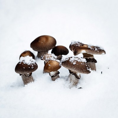 Snow-Covered Mushrooms in Snow