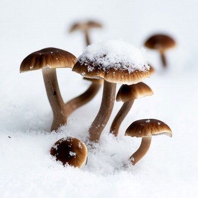 Snow-Covered Mushrooms in Snow