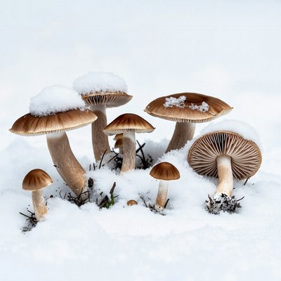 Snow-Covered Mushrooms in Snow