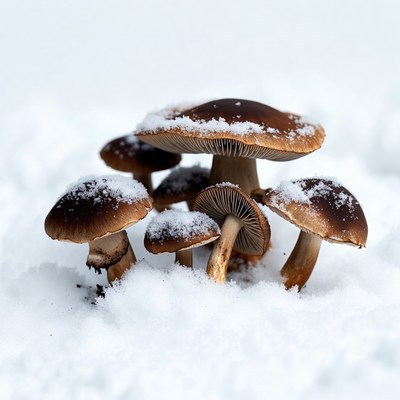Snow-Covered Mushrooms in Snow