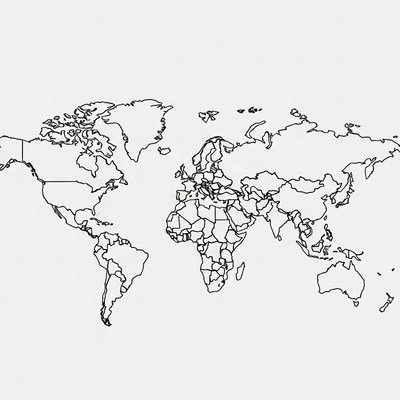 Black and White World Map Outline