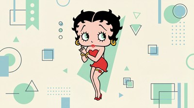 Betty Boop in red dress with geometric background