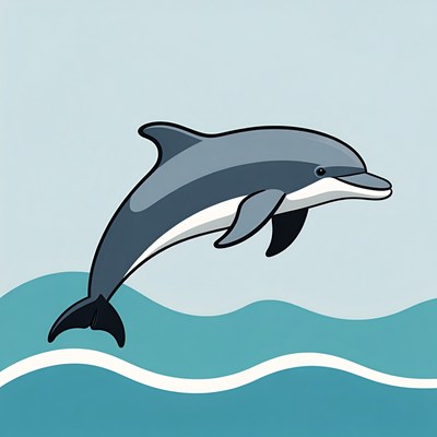 Cartoon Dolphin Jumping from Waves