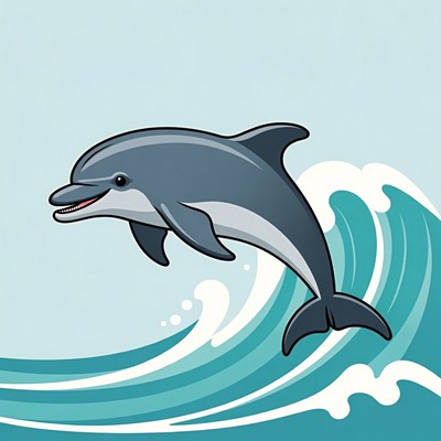 Cartoon Dolphin Jumping Waves
