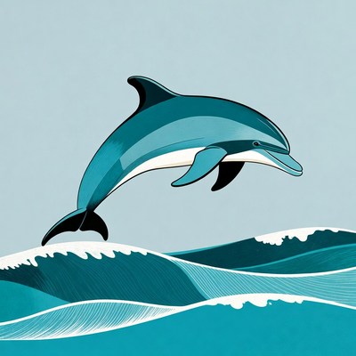 Jumping Dolphin Illustration Over Waves