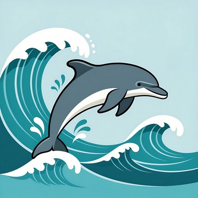 Dolphin jumping over ocean waves
