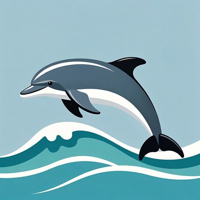 Cartoon Dolphin Jumping Over Waves
