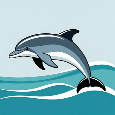 Cartoon Dolphin Jumping from Waves
