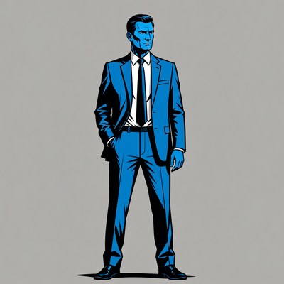Man in blue suit standing confidently