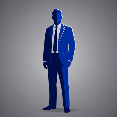 Silhouette of man in blue suit