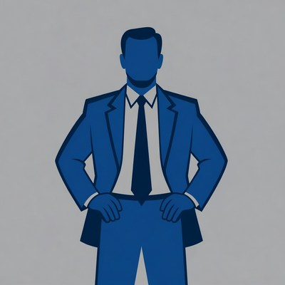 Man in suit with hands on hips