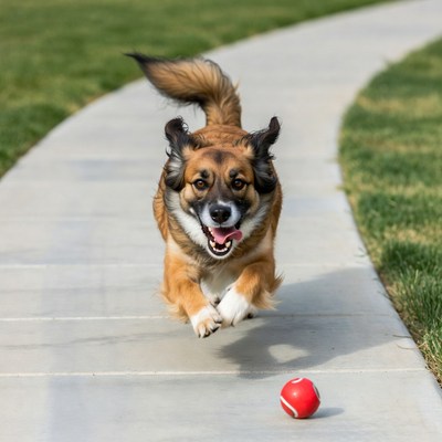 Dog running after tennis ball