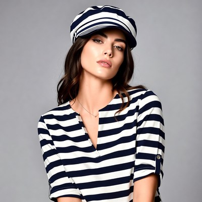 Woman wearing striped shirt and beret