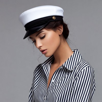 Woman wearing white sailor hat