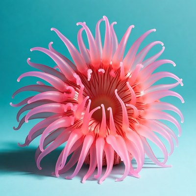 Pink Sea Anemone on Blue Background