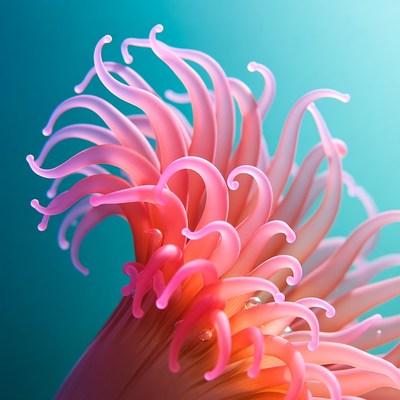 Pink Sea Anemone on Blue Background