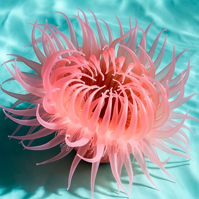 Pink sea anemone on blue background