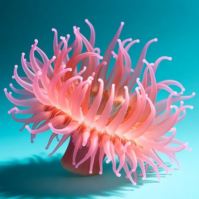 Pink sea anemone on blue background