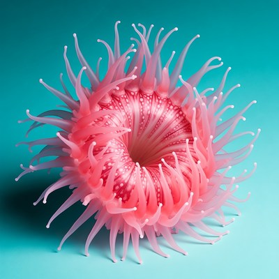Pink sea anemone on blue background