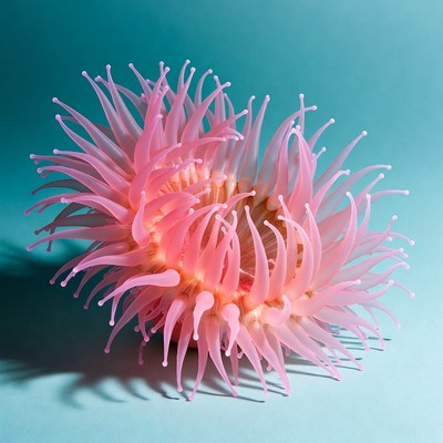 Pink Sea Anemone on Blue Background