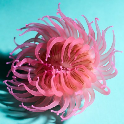 Pink sea anemone on blue background