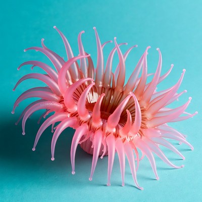 Pink sea anemone on blue background