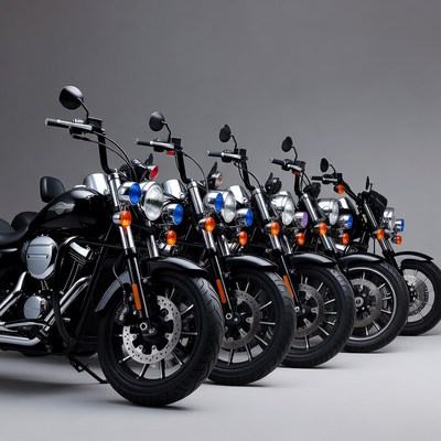 Row of Black Police Motorcycles